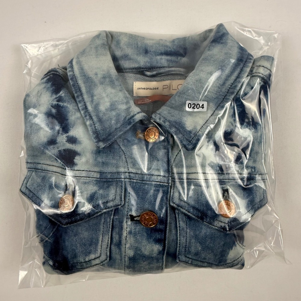 Anthropologie Pilcro Blue Tie Dye Denim Jacket XS Raw Hem Acid Wash Cropped - Picture 13 of 13
